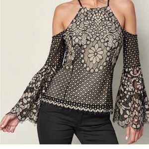 VENUS Black and Cream Lace Blouse